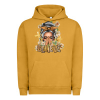 Pigment Peanut Butter Silver White Believe Praying Caucasian Messy Bun Urban Hoodie - texasbilliewilder