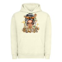 Pigment Pistachio Silver White Believe Praying Caucasian Messy Bun Urban Hoodie - texasbilliewilder