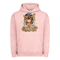 Silver White Believe Praying Caucasian Messy Bun Urban Hoodie | Teevron