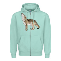 Seafoam Howling Coyote Zipper Hoodie - LillyAllenDesigns