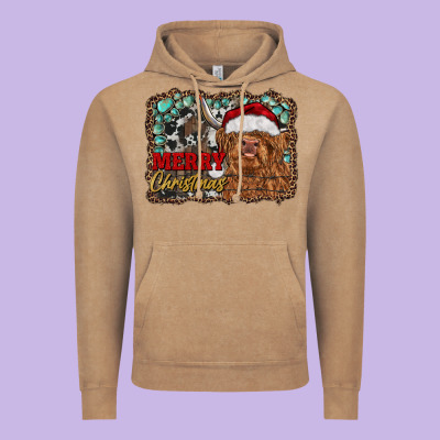 Merry Christmas Highland Cow Vintage Hoodie Designed By Ranaportraitstore