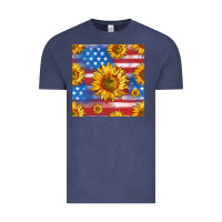 Vintage Denim sunflowers american flag seamless pattern Vintage Tee - HRA Design Shop
