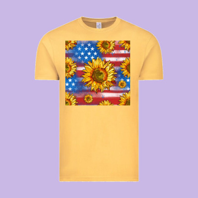 Sunflowers American Flag Seamless Pattern Vintage Tee Designed By Hra Design Shop