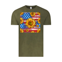 Vintage Olive sunflowers american flag seamless pattern Vintage Tee - HRA Design Shop