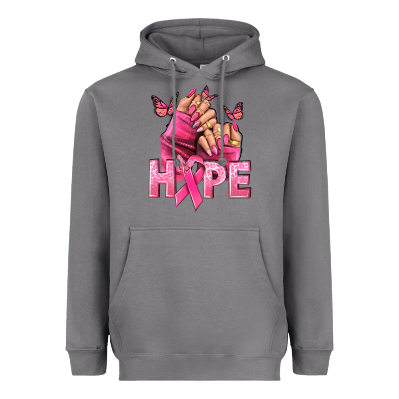 Hope Breast Cancer Caucasian Hand Nails Heavyweight Hoodie by NancyCooperArtShop | Teevron