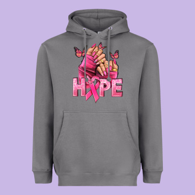 Hope Breast Cancer Caucasian Hand Nails Heavyweight Hoodie Designed By Nancycooperartshop