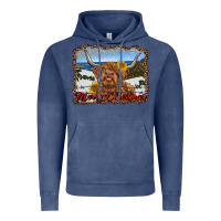 Vintage Denim merry christmas highland cow with farm Vintage Hoodie - RanaPortraitStore
