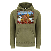 Vintage Olive merry christmas highland cow with farm Vintage Hoodie - RanaPortraitStore