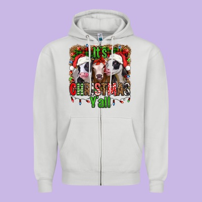 It's Christmas Y'all Heifers Zipper Hoodie Designed By Jasminsmagicworld