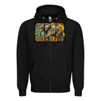 Black western sunflowers elephant Zipper Hoodie - LillyAllenDesigns