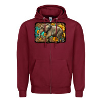 Burgundy western sunflowers elephant Zipper Hoodie - LillyAllenDesigns