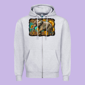 Western Sunflowers Elephant Zipper Hoodie Designed By Lillyallendesigns
