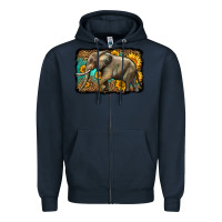 Navy western sunflowers elephant Zipper Hoodie - LillyAllenDesigns