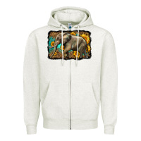Oatmeal Heather western sunflowers elephant Zipper Hoodie - LillyAllenDesigns