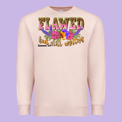 Flawed But Still Worthy Romans 5 8 Premium Sweatshirt Designed By Nancycooperartshop
