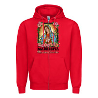 Red madrecita muchas gracias lady of Guadalupe Zipper Hoodie - BarkalooDesign