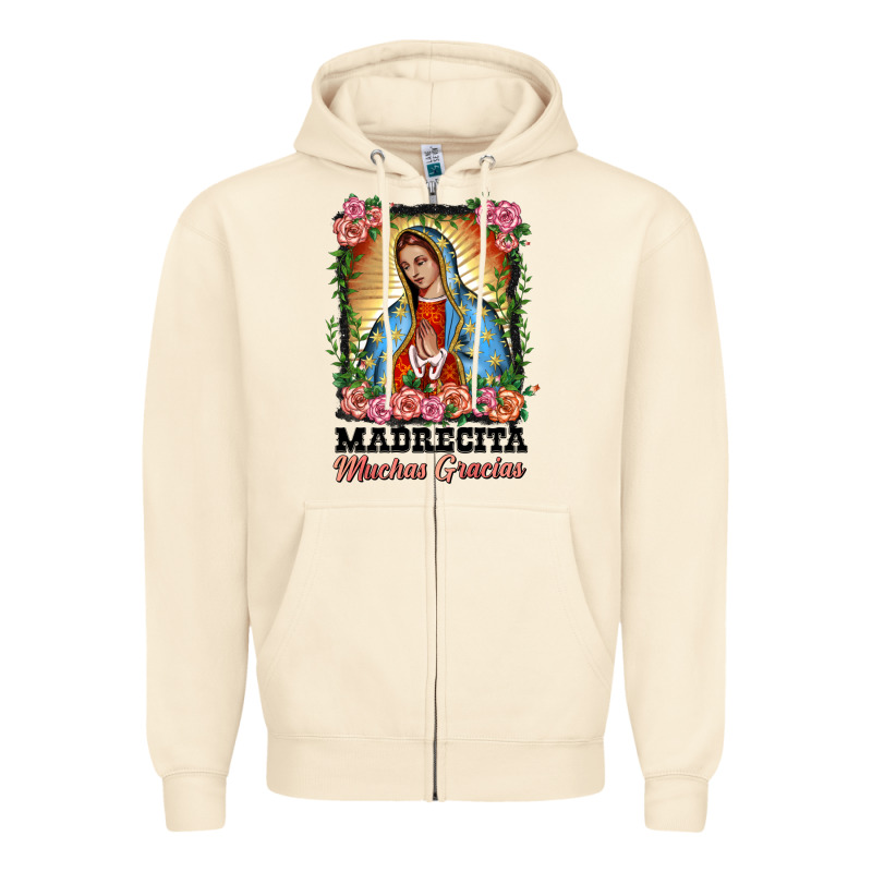 Madrecita Muchas Gracias Lady Of Guadalupe Zipper Hoodie by BarkalooDesign | Teevron