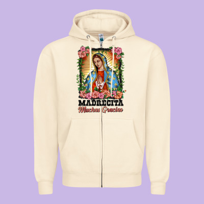 Madrecita Muchas Gracias Lady Of Guadalupe Zipper Hoodie Designed By Barkaloodesign