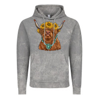 Cloud Rock highland cow with sunflower and gemstone Vintage Hoodie - RanaPortraitStore