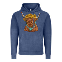 Vintage Denim highland cow with sunflower and gemstone Vintage Hoodie - RanaPortraitStore