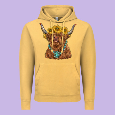 Highland Cow With Sunflower And Gemstone Vintage Hoodie Designed By Ranaportraitstore