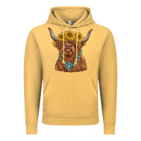 Vintage Mustard highland cow with sunflower and gemstone Vintage Hoodie - RanaPortraitStore