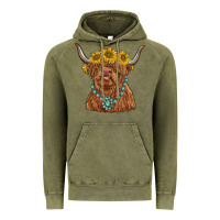 Vintage Olive highland cow with sunflower and gemstone Vintage Hoodie - RanaPortraitStore