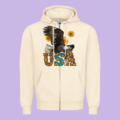 Western Usa Eagle Zipper Hoodie Designed By Lillyallendesigns