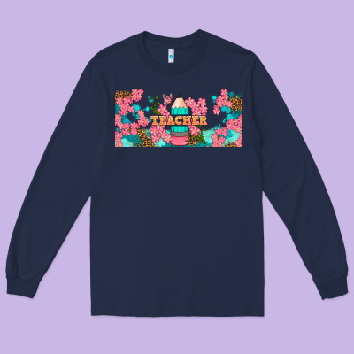 Teacher Floral Pencil Libbey Glass Long Sleeve Tee Designed By Bundleandbundleshop