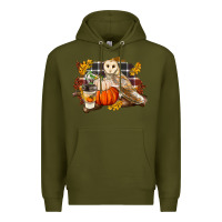 Army Green Fall Barn Owl Premium Hoodie - LillyAllenDesigns