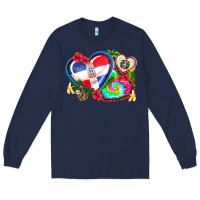 Navy western leopard  dominican republic  hearts Long Sleeve Tee - AdoDesignShop