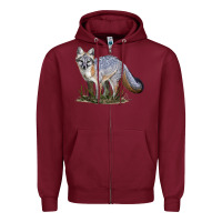 Burgundy Gray Fox Zipper Hoodie - LillyAllenDesigns