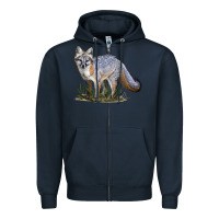 Navy Gray Fox Zipper Hoodie - LillyAllenDesigns