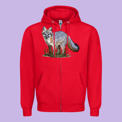 Gray Fox Zipper Hoodie Designed By Lillyallendesigns