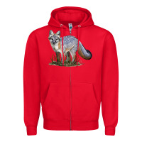 Red Gray Fox Zipper Hoodie - LillyAllenDesigns