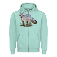 Seafoam Gray Fox Zipper Hoodie - LillyAllenDesigns