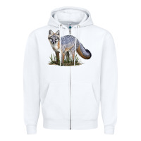White Gray Fox Zipper Hoodie - LillyAllenDesigns