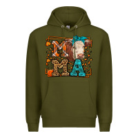 Army Green Western Fall Cow Mama Premium Hoodie - LillyAllenDesigns