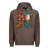 Coffee Western Fall Cow Mama Premium Hoodie - LillyAllenDesigns