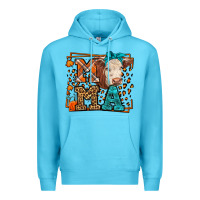 Ocean Blue Western Fall Cow Mama Premium Hoodie - LillyAllenDesigns