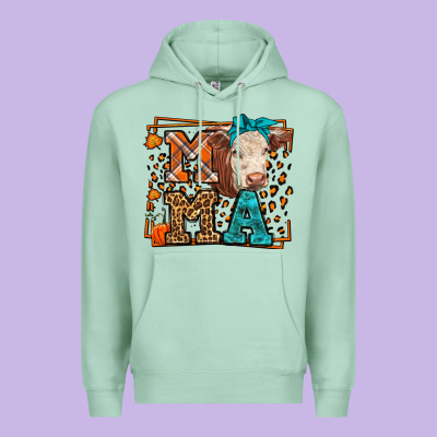 Western Fall Cow Mama Premium Hoodie Designed By Lillyallendesigns