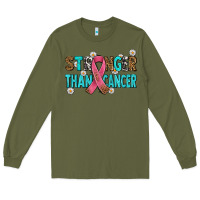 Army Green stronger than cancer with cancer ribbon Long Sleeve Tee - AdoDesignShop
