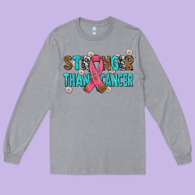 Stronger Than Cancer With Cancer Ribbon Long Sleeve Tee Designed By Adodesignshop