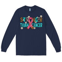 Navy stronger than cancer with cancer ribbon Long Sleeve Tee - AdoDesignShop