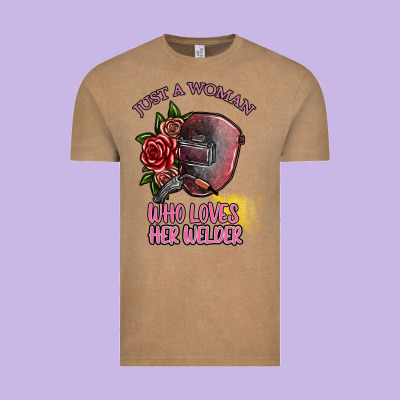 Just A Woman Who Loves Her Welder Vintage Tee Designed By Sublimationcraftshop