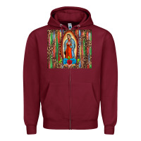 Burgundy our lady of Guadalupe serape Zipper Hoodie - BarkalooDesign