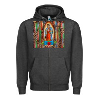Charcoal Heather our lady of Guadalupe serape Zipper Hoodie - BarkalooDesign