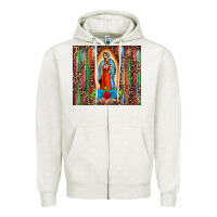 Oatmeal Heather our lady of Guadalupe serape Zipper Hoodie - BarkalooDesign