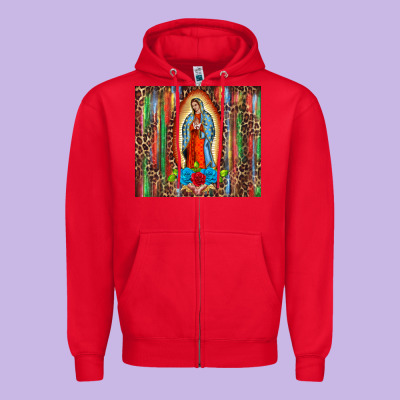 Our Lady Of Guadalupe Serape Zipper Hoodie Designed By Barkaloodesign