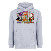 Heather Grey Happy Hallothanksmas goats Heavyweight Hoodie - NancyCooperArtShop